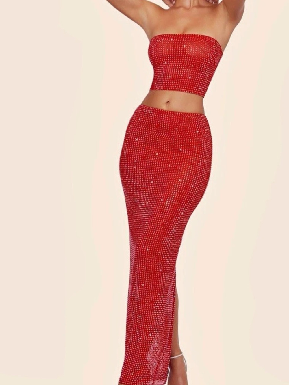 Oh Polly Red Embellished Maxi Skirt